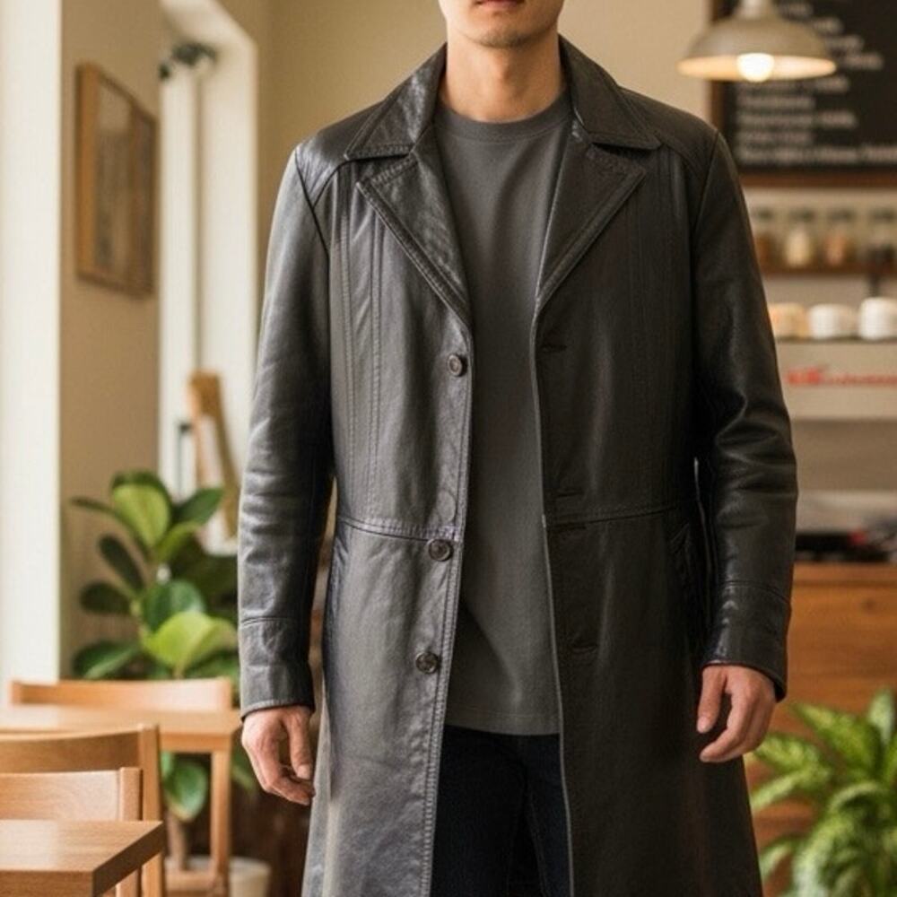 Vintage Reed Black Leather Men’s Coat size XL
